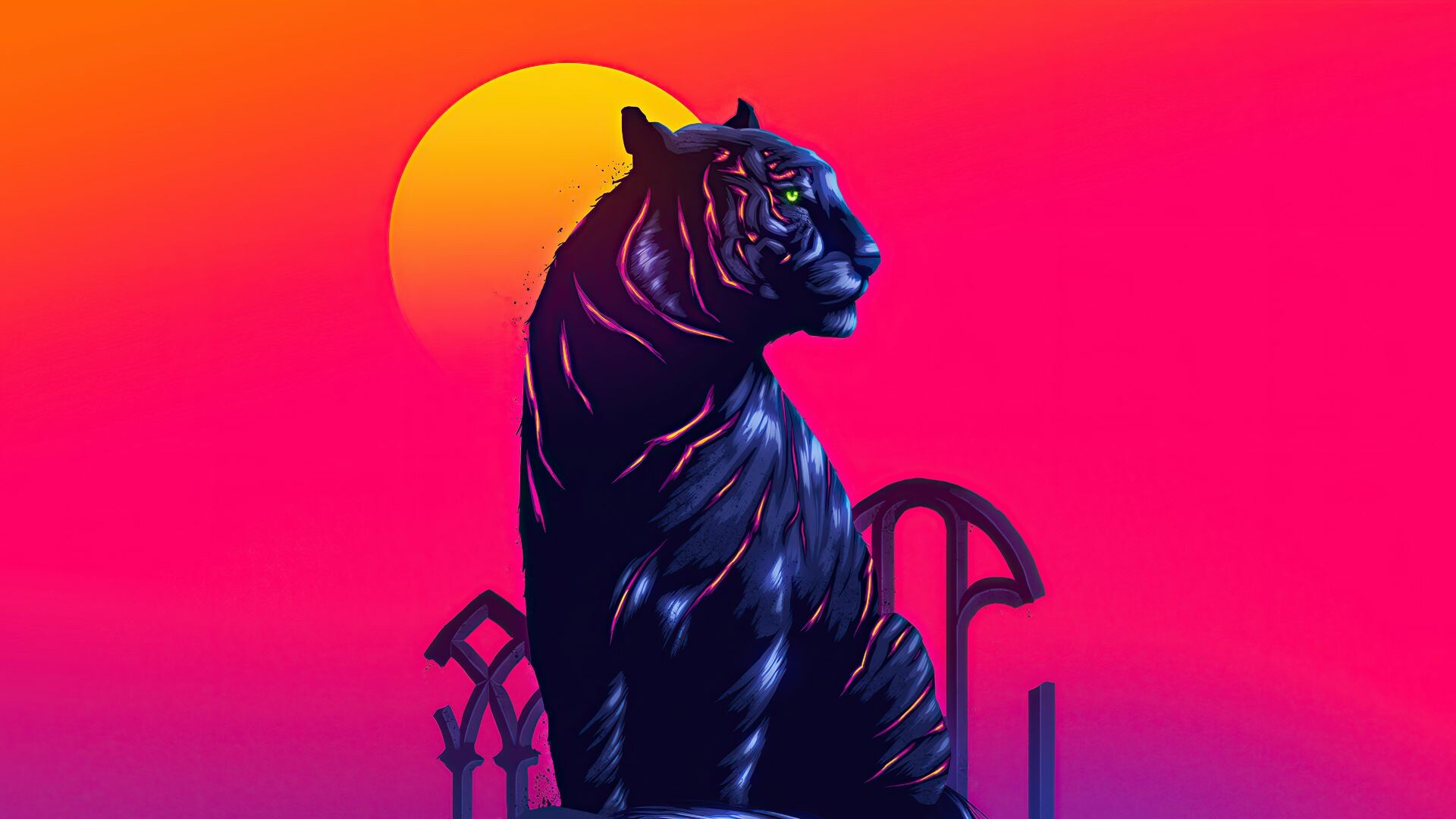 Glowing, tiger, art, Neon, inspired, tiger, creativity, 1920x1080, Full, HD, Desktop, jpg