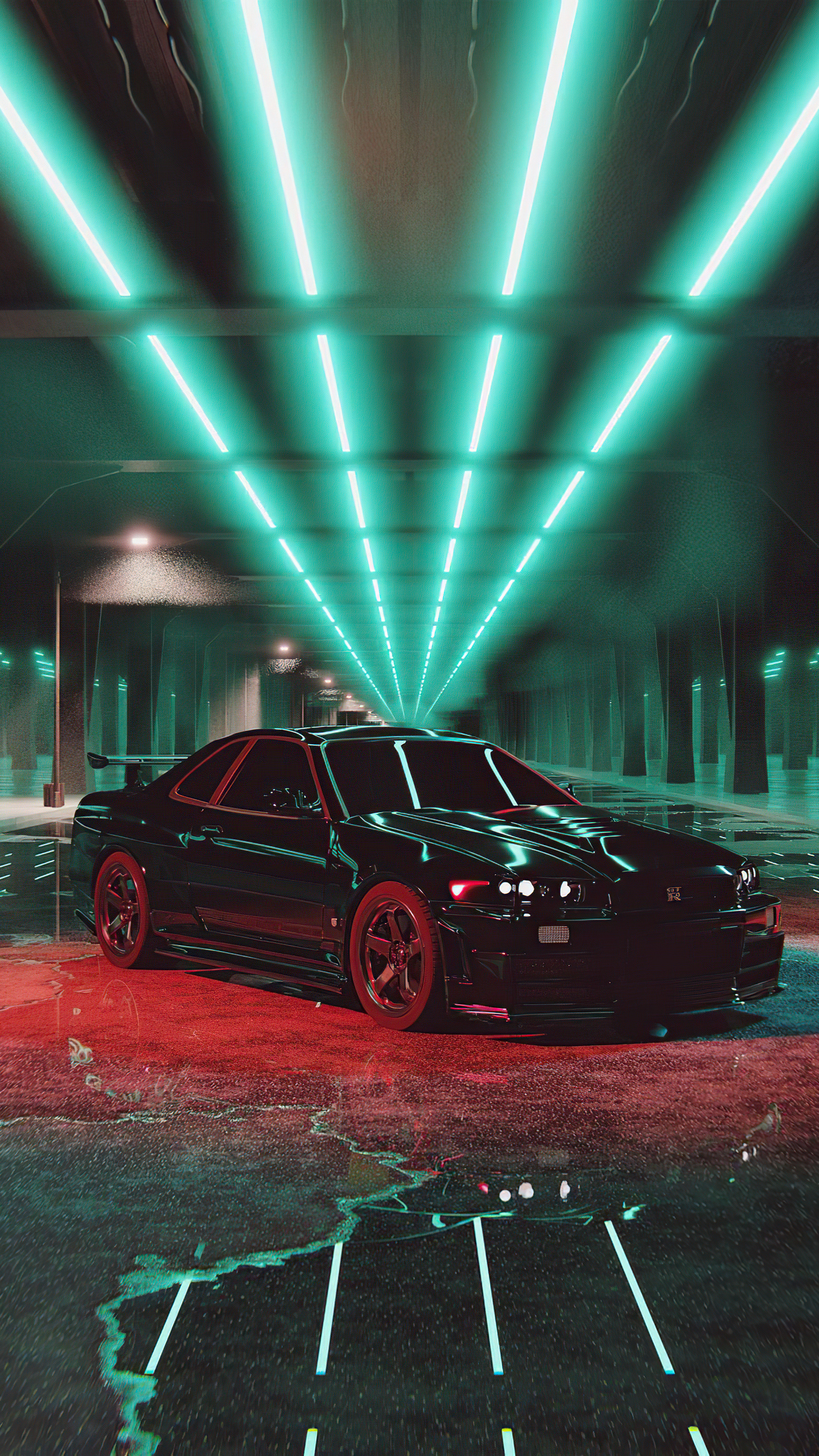 Neon, Lights, Skyline, Car, Wallpaper, 2160x3840, 4K, Phone, jpg